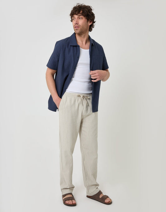 Men's Straight Fit Cotton Trousers in Light Stone Stripe | SATRI