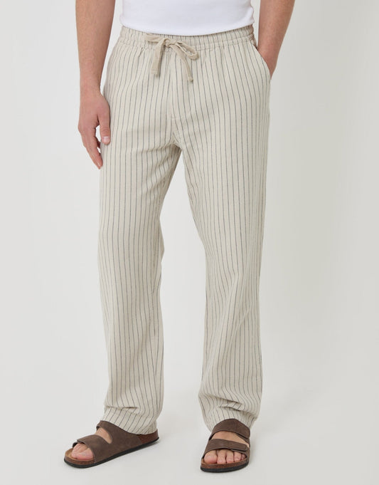 Straight Fit Cotton Trousers in Light Stone Stripe