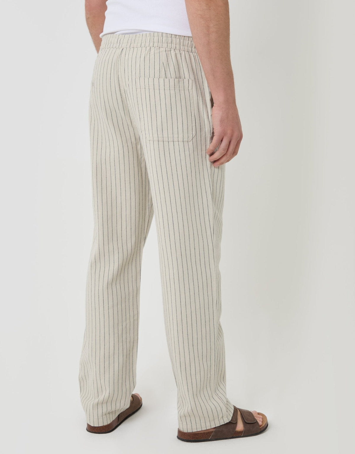 Straight Fit Cotton Trousers in Light Stone Stripe