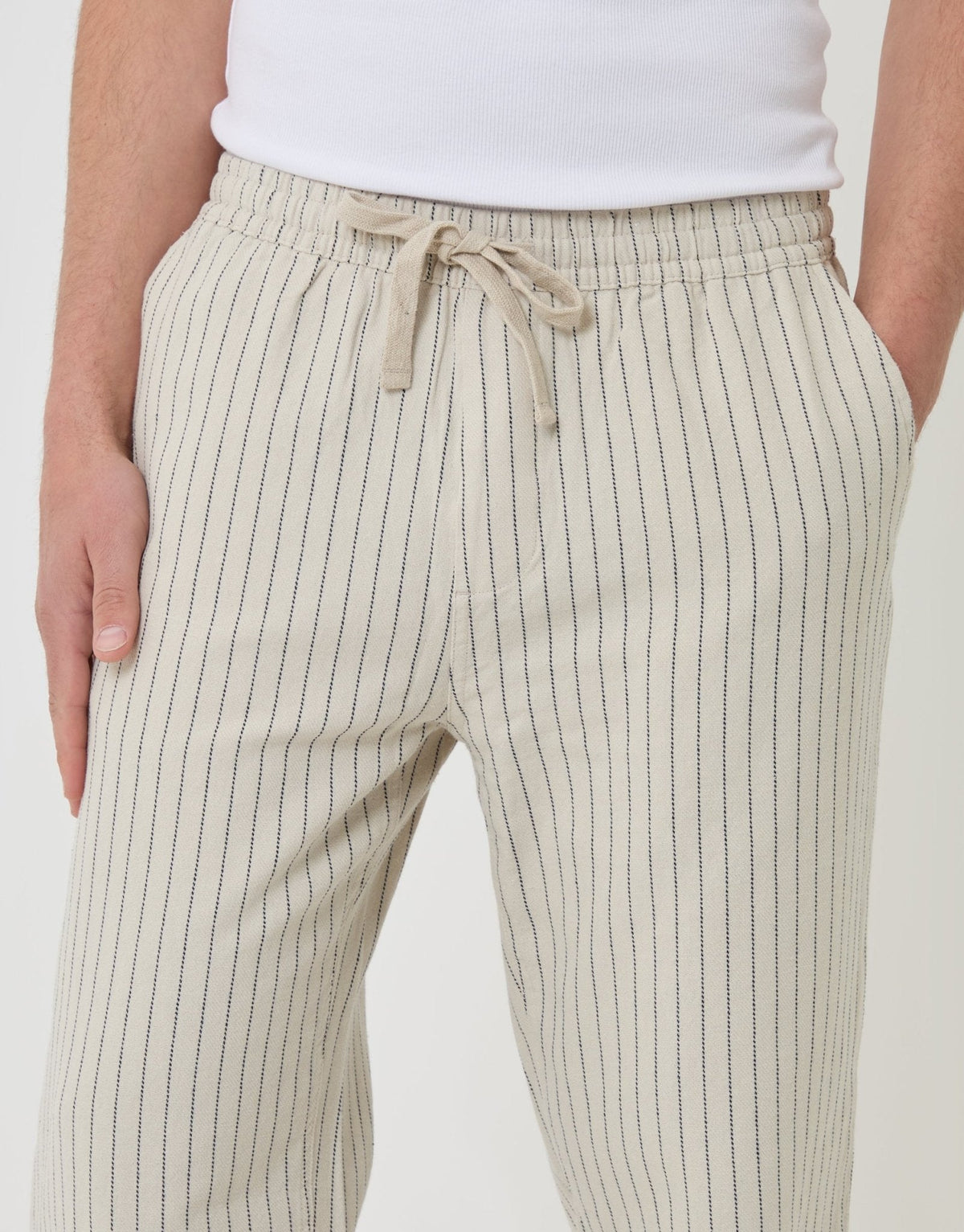 Straight Fit Cotton Trousers in Light Stone Stripe