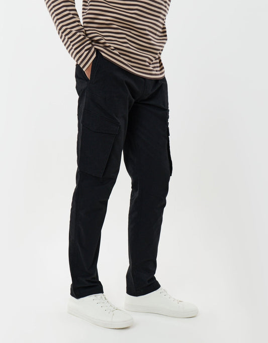 Slim Fit Cotton Rich Cargo Trousers in Black