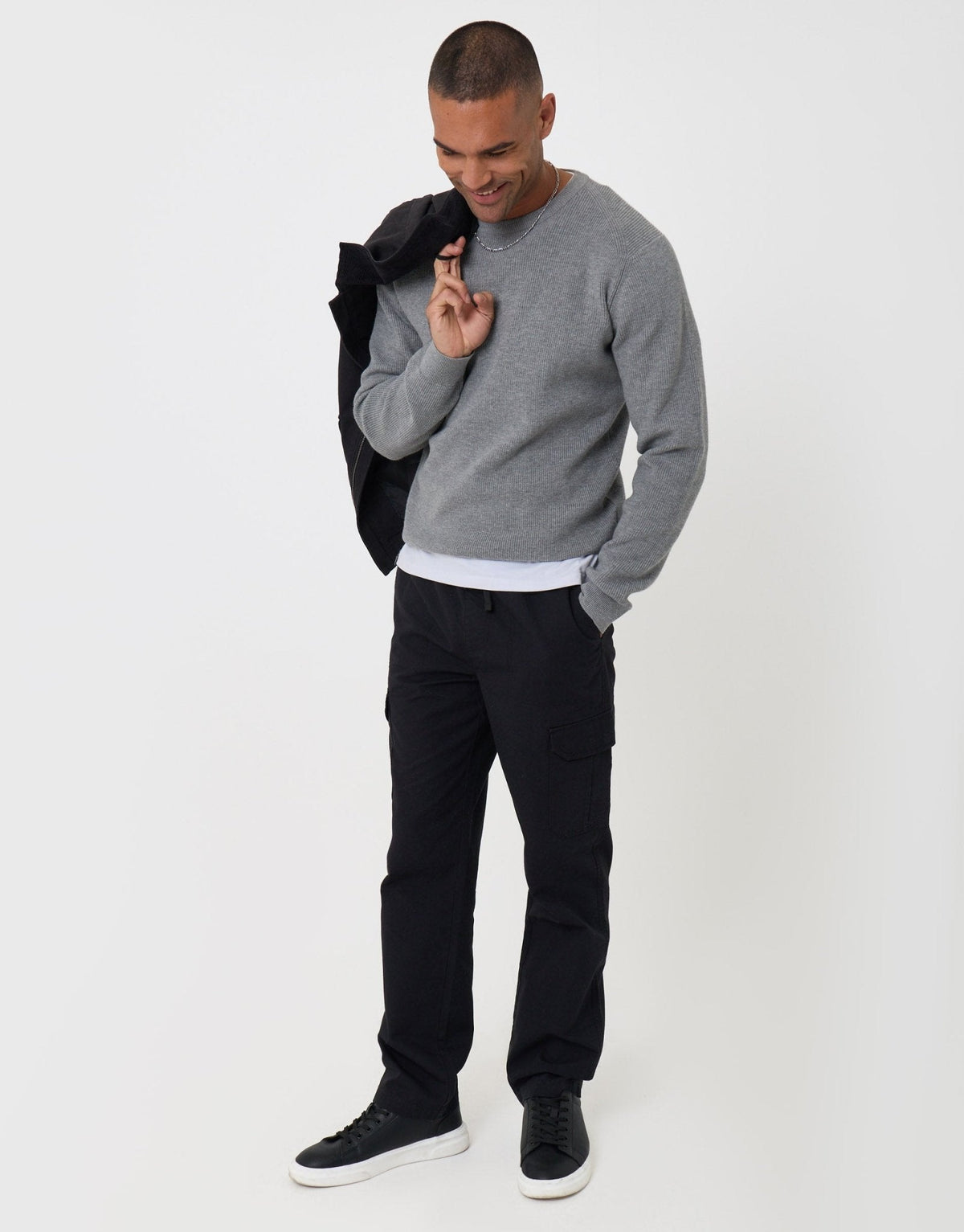 Regular Fit Cotton Cargo Trousers in Black