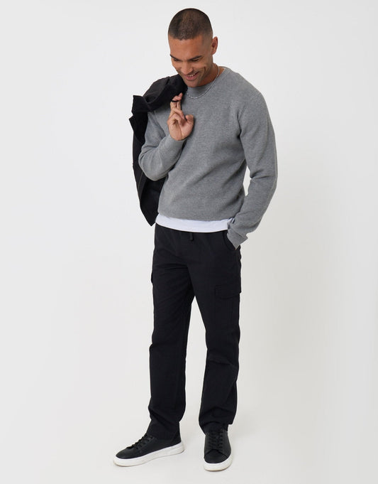Regular Fit Cotton Cargo Trousers in Black