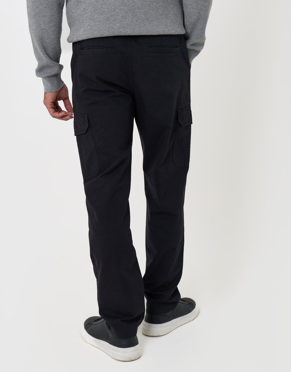 Regular Fit Cotton Cargo Trousers in Black