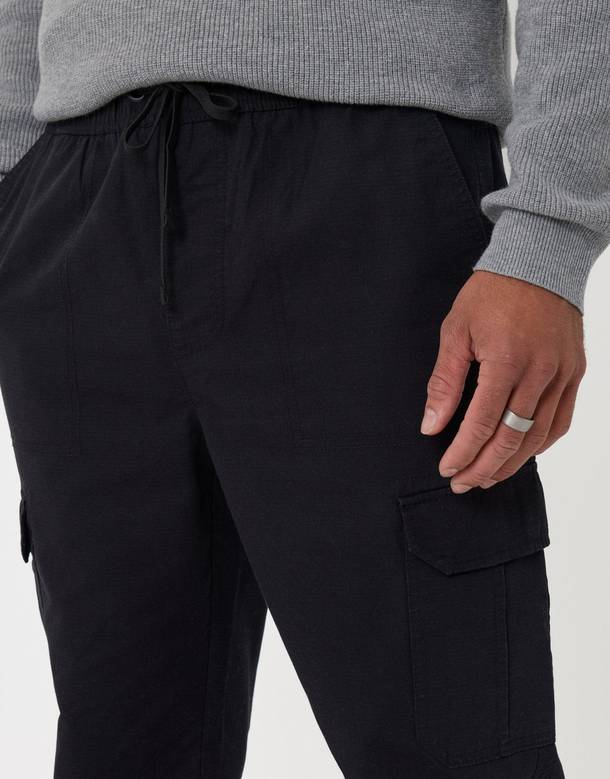 Regular Fit Cotton Cargo Trousers in Black