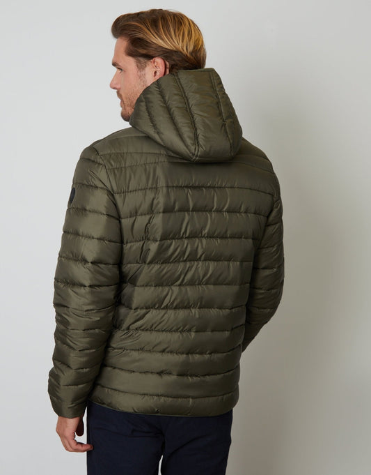 Matte Finish Padded Hooded Jacket in Khaki Green