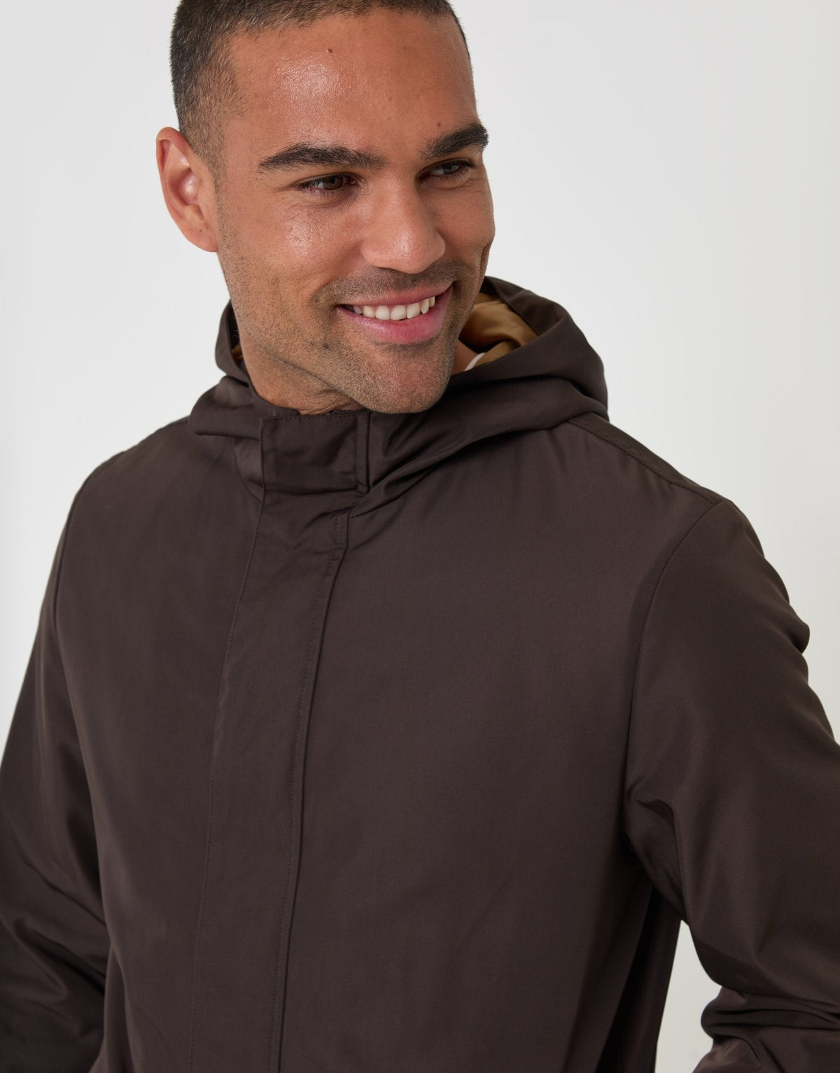 Showerproof Hooded Longline Mac in Chocolate Brown
