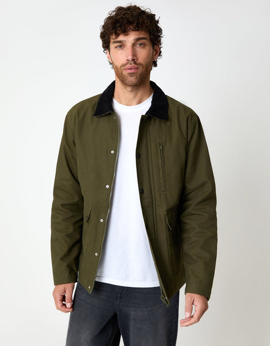 Men's Collared Lightweight Jacket in Khaki Green | SATRI