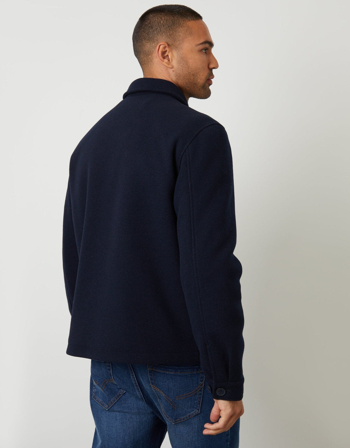 Faux Wool Button Up Quilted Shacket in Navy
