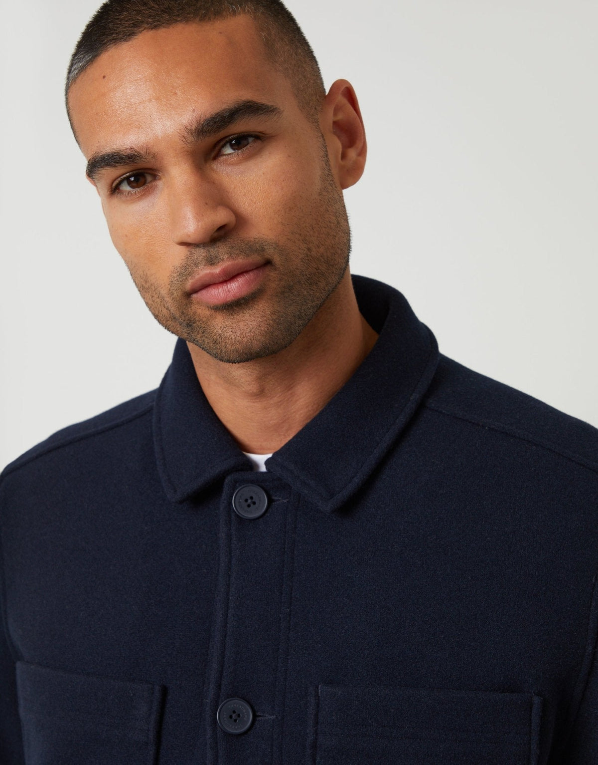 Faux Wool Button Up Quilted Shacket in Navy