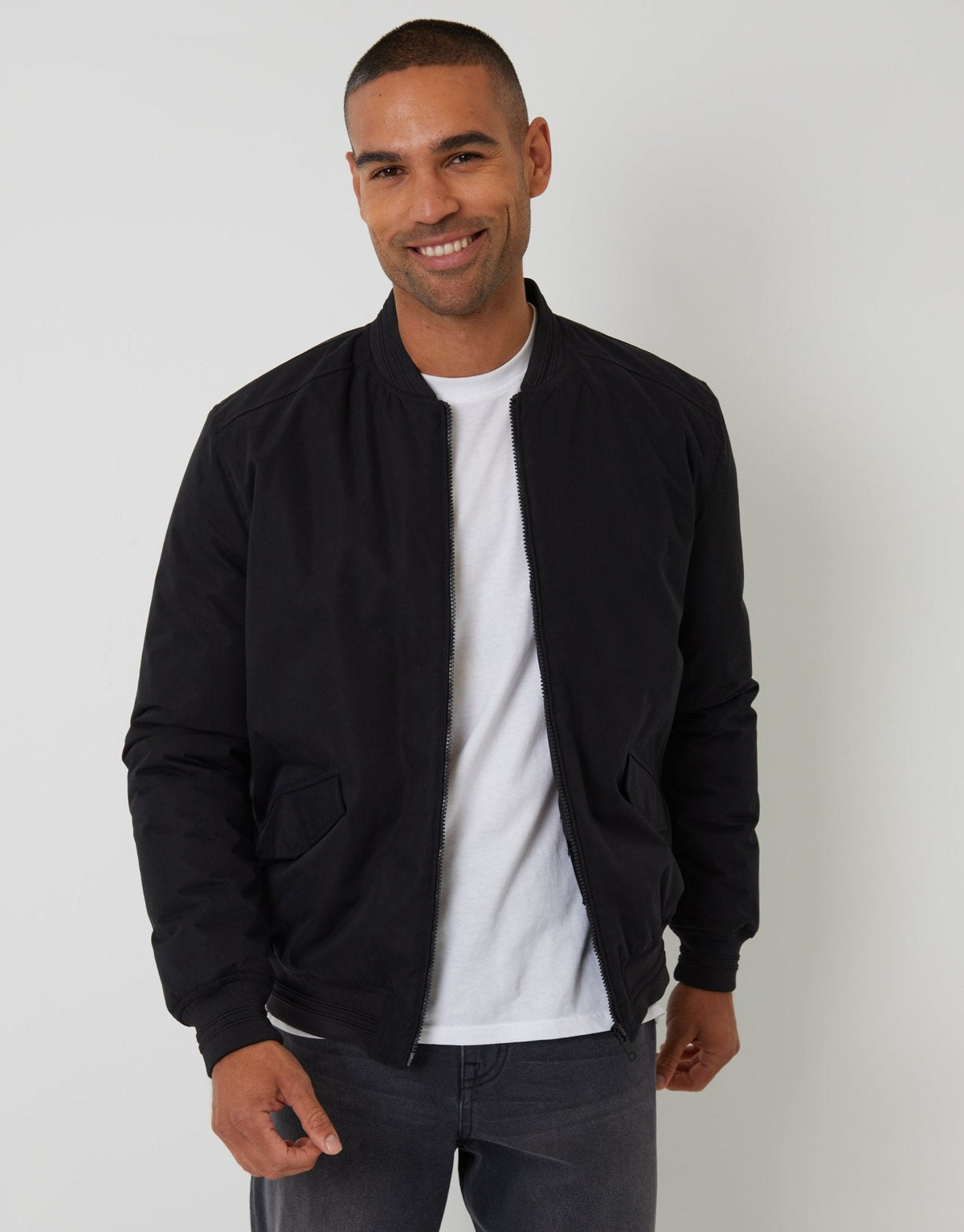 Men's Padded Bomber Jacket in Black | SATRI