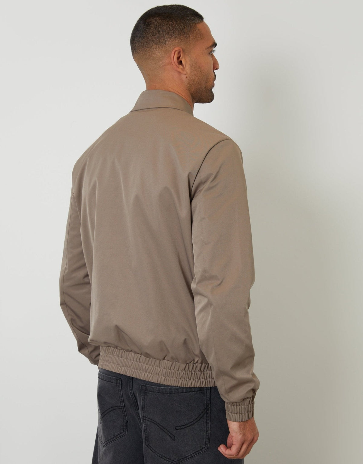 Showerproof Patch Pocket Zip Up Collared Jacket in Taupe