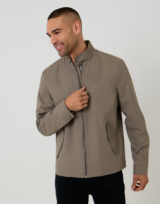 Men's Showerproof Zip Up Harrington Jacket in Taupe | SATRI