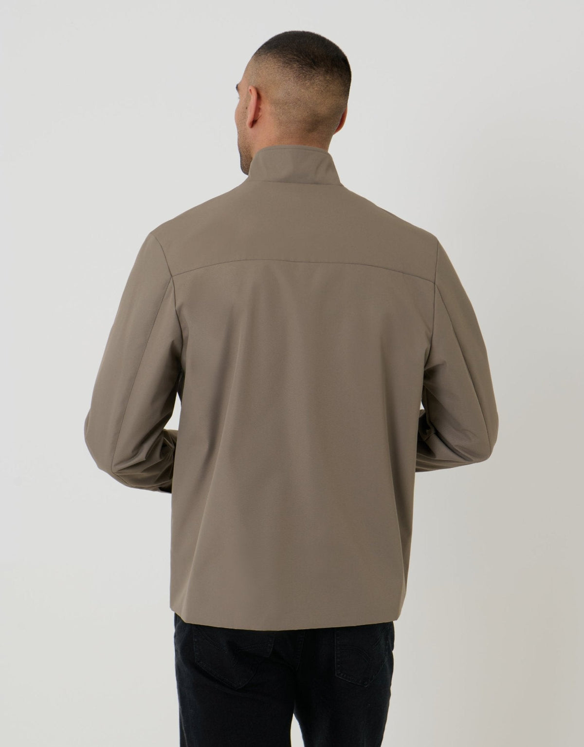 Showerproof Zip Up Harrington Jacket in Taupe