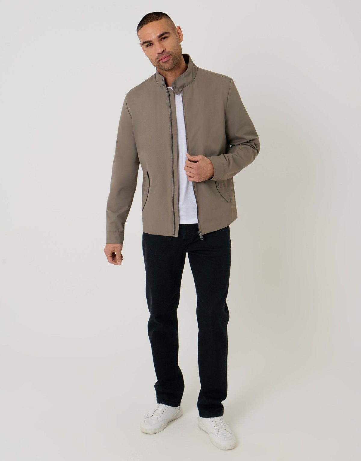 Showerproof Zip Up Harrington Jacket in Taupe