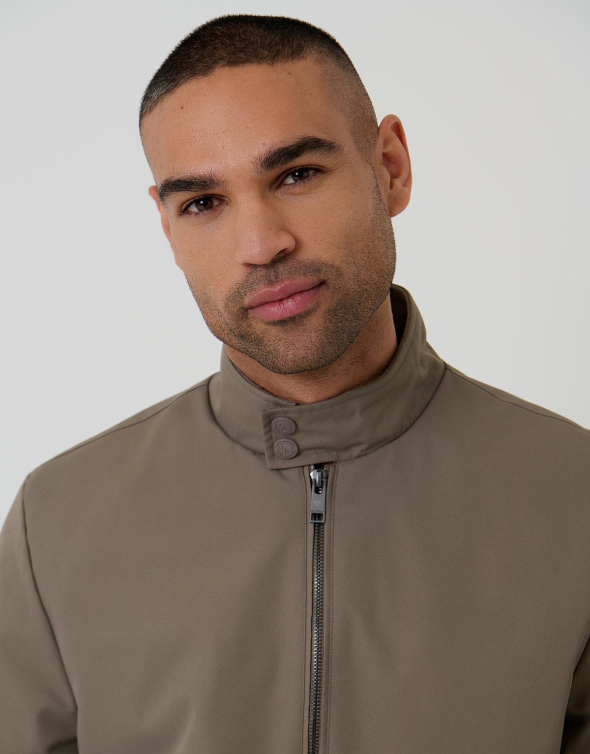 Showerproof Zip Up Harrington Jacket in Taupe