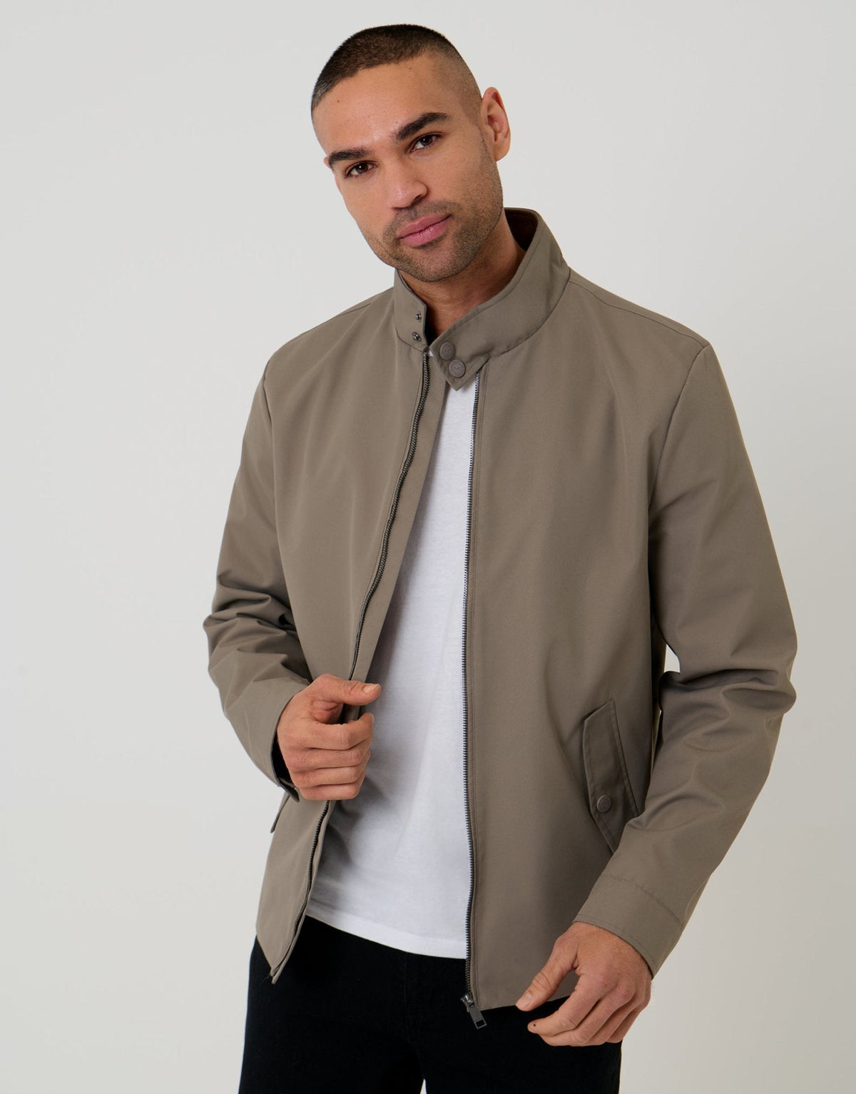Showerproof Zip Up Harrington Jacket in Taupe