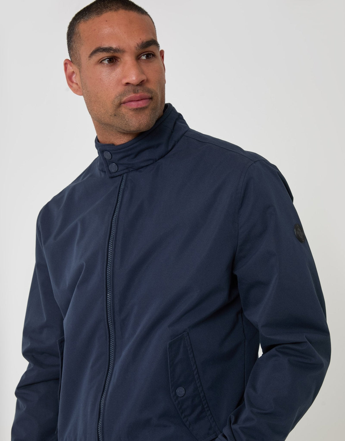 Showerproof Microfibre Harrington Jacket in Navy
