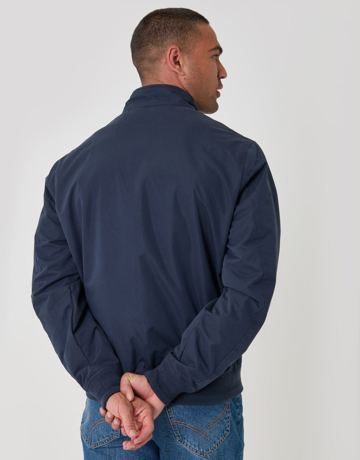 Showerproof Microfibre Harrington Jacket in Navy