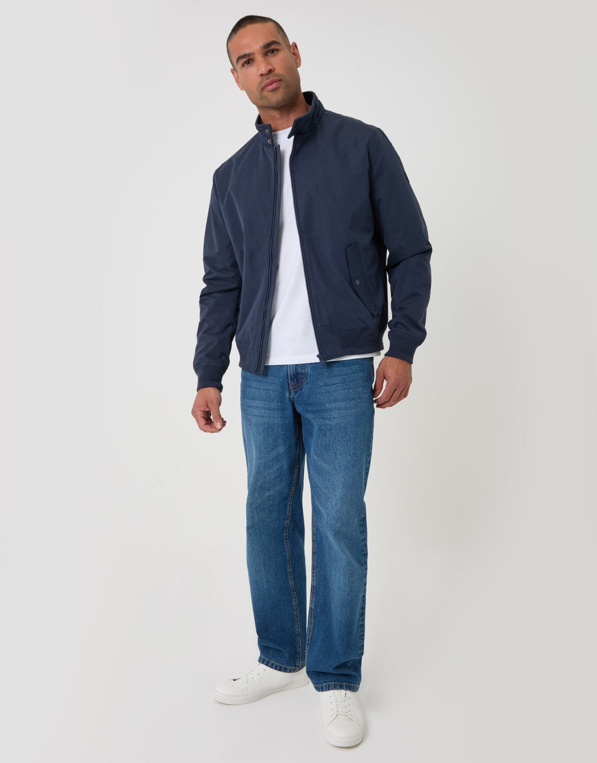 Showerproof Microfibre Harrington Jacket in Navy
