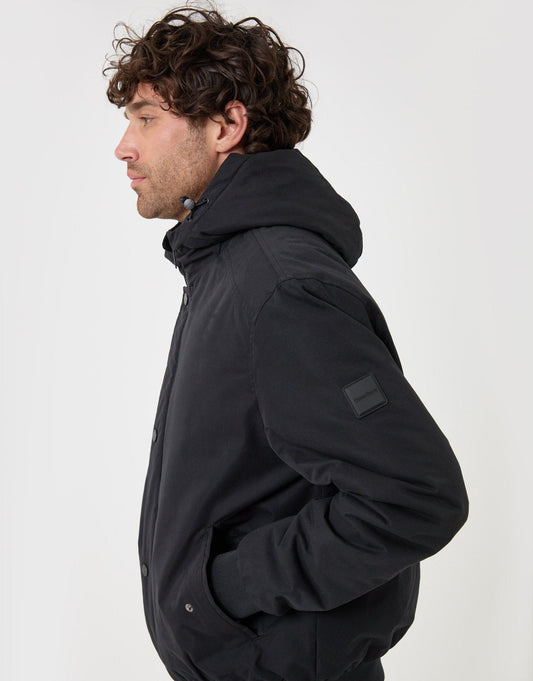 Showerproof Jacket with Borg Lined Hood in Black
