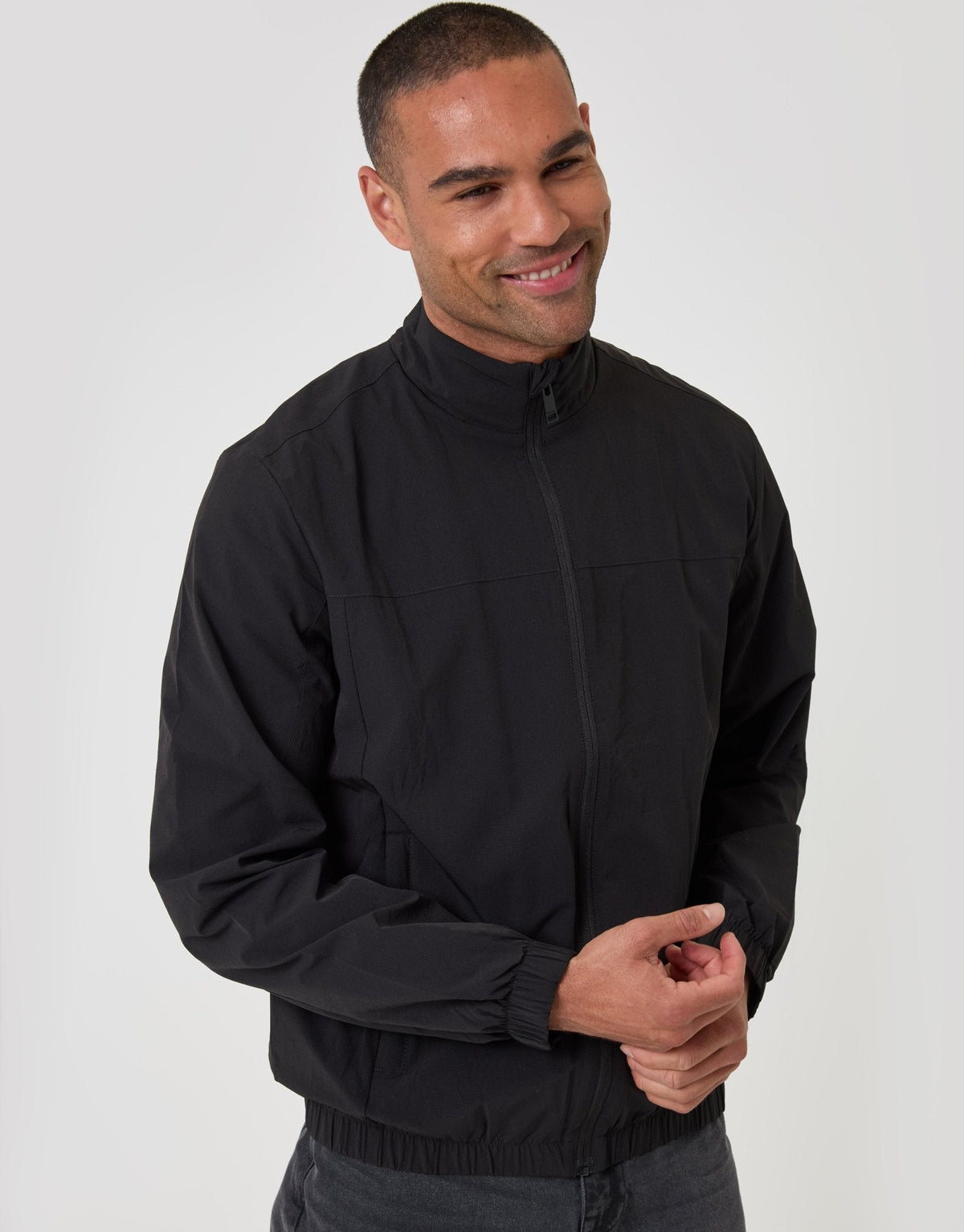 Men's Showerproof Ripstop Harrington Jacket in Black | SATRI