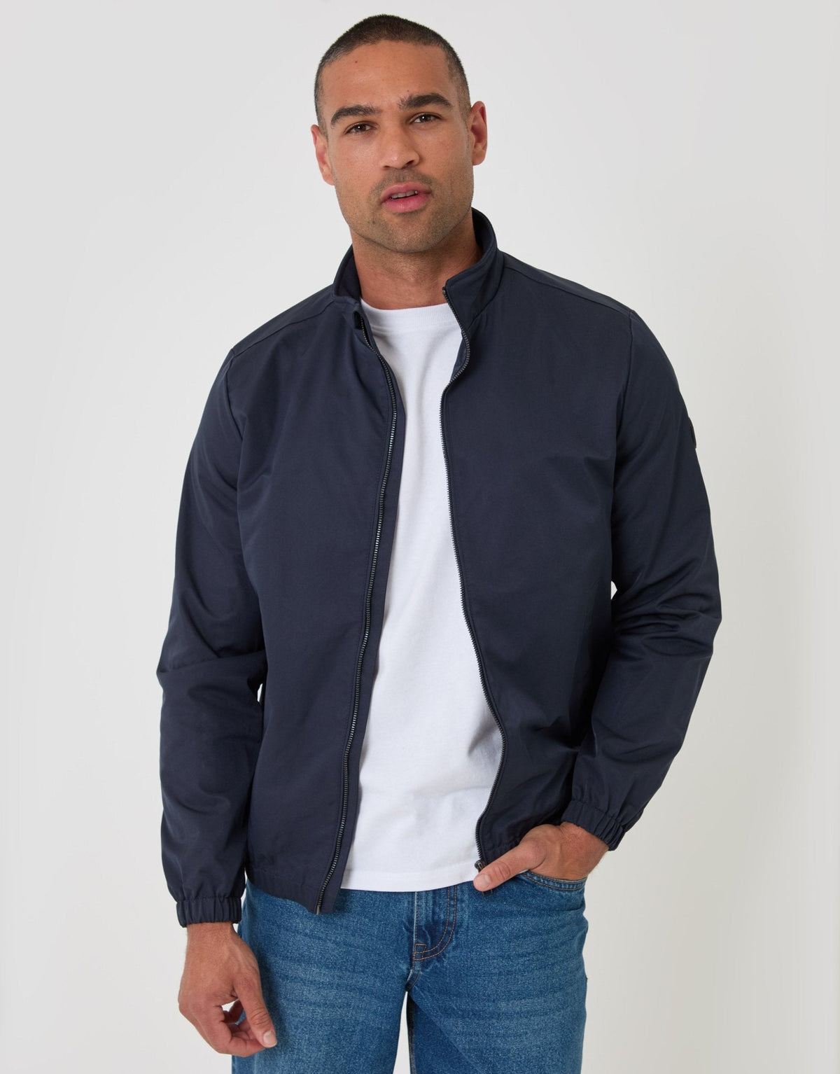 Showerproof Zip Up Harrington Jacket in Navy