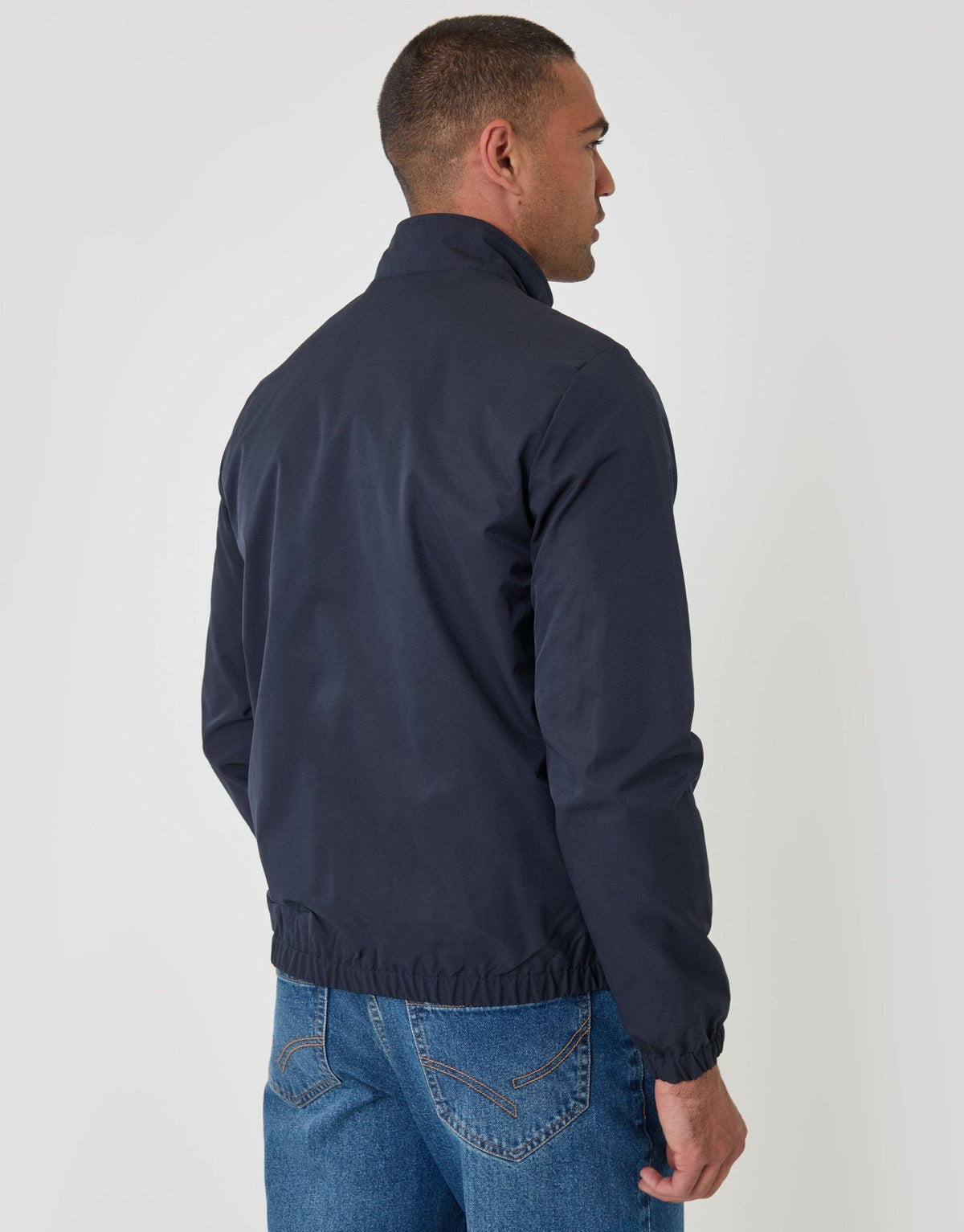 Showerproof Zip Up Harrington Jacket in Navy