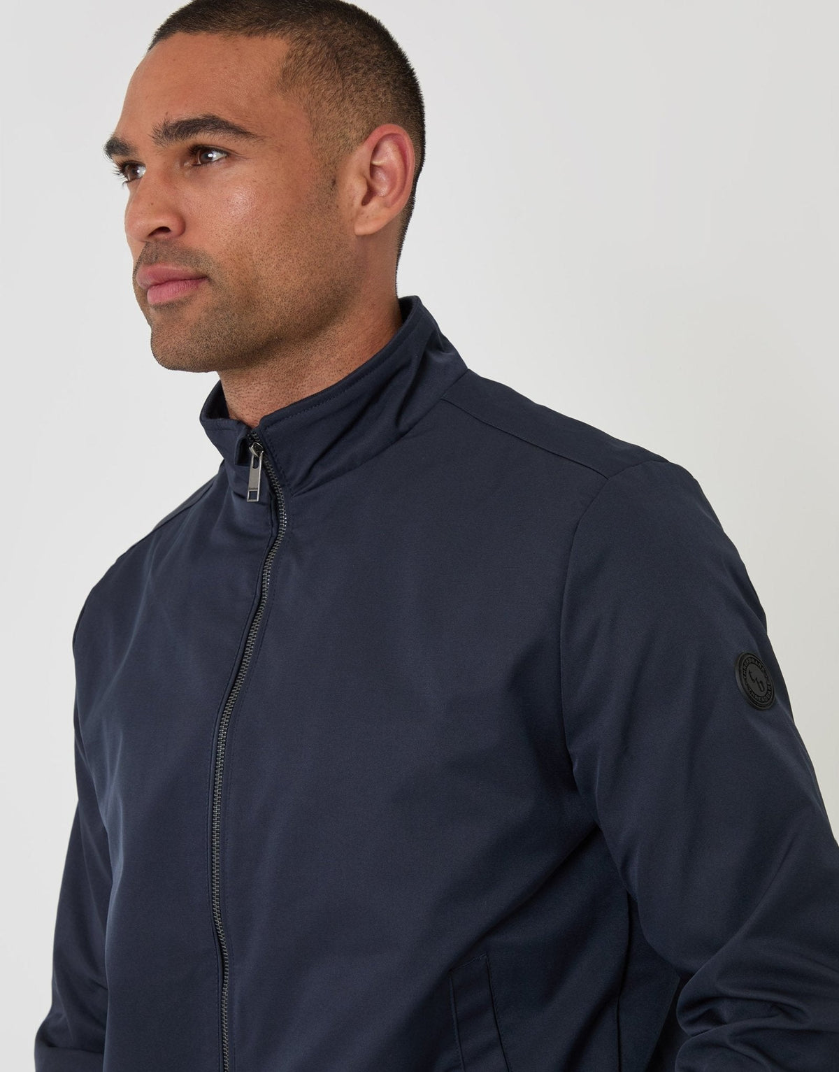 Showerproof Zip Up Harrington Jacket in Navy