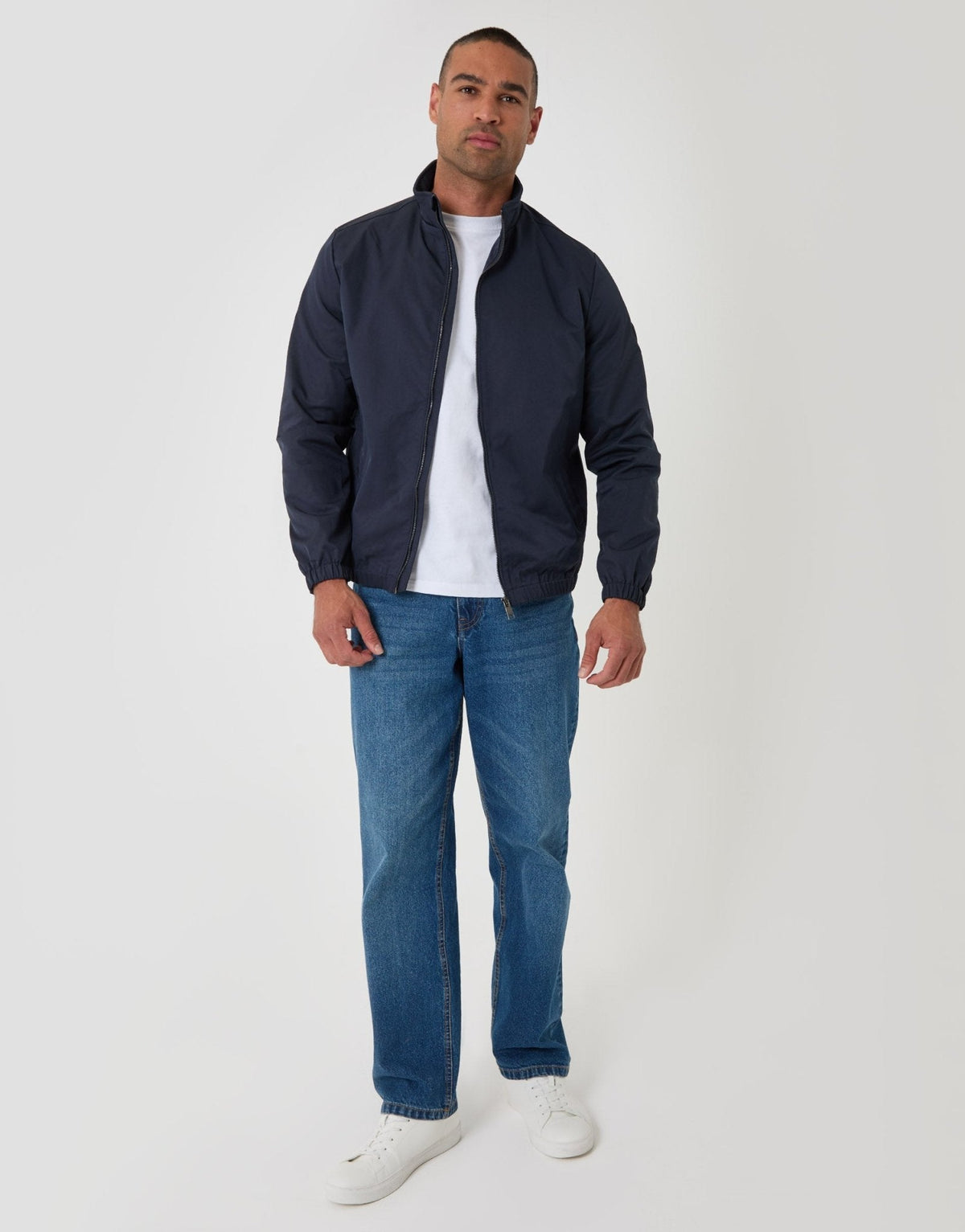 Showerproof Zip Up Harrington Jacket in Navy