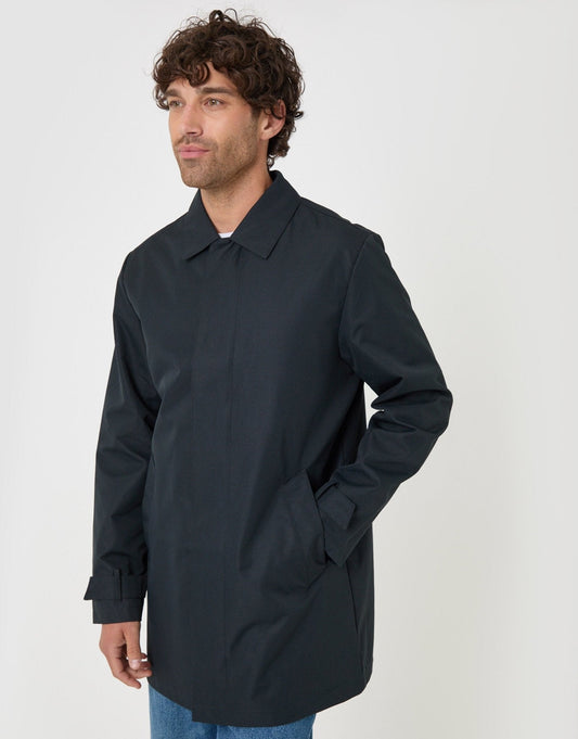 Men's Showerproof Collared Longline Mac in Navy | SATRI