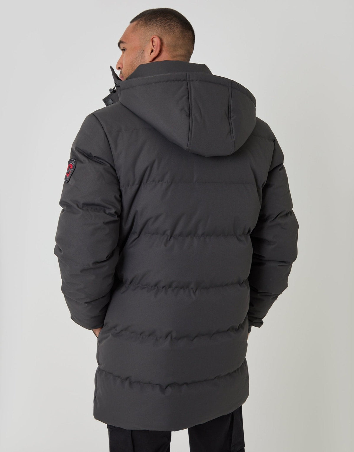 Showerproof Hooded Puffer Coat with Adjustable Waist in Slate Grey