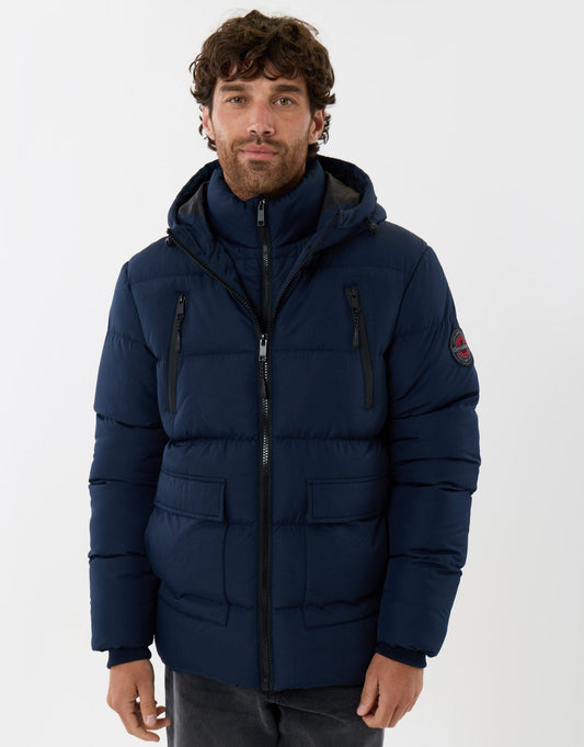 Showerproof Padded Double Zip Coat in Navy