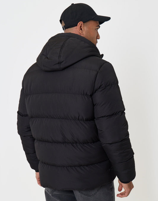 Showerproof Padded Double Zip Coat in Black