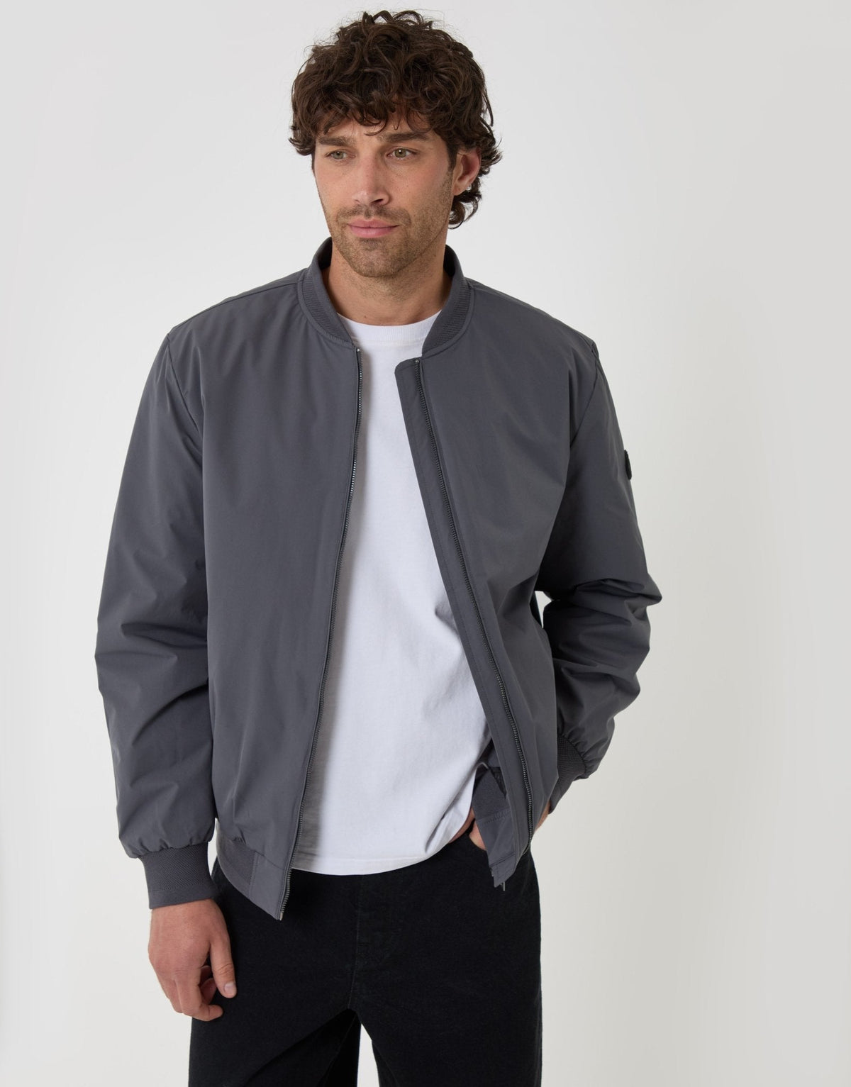 Men's Showerproof Padded Bomber Jacket in Slate Grey | SATRI