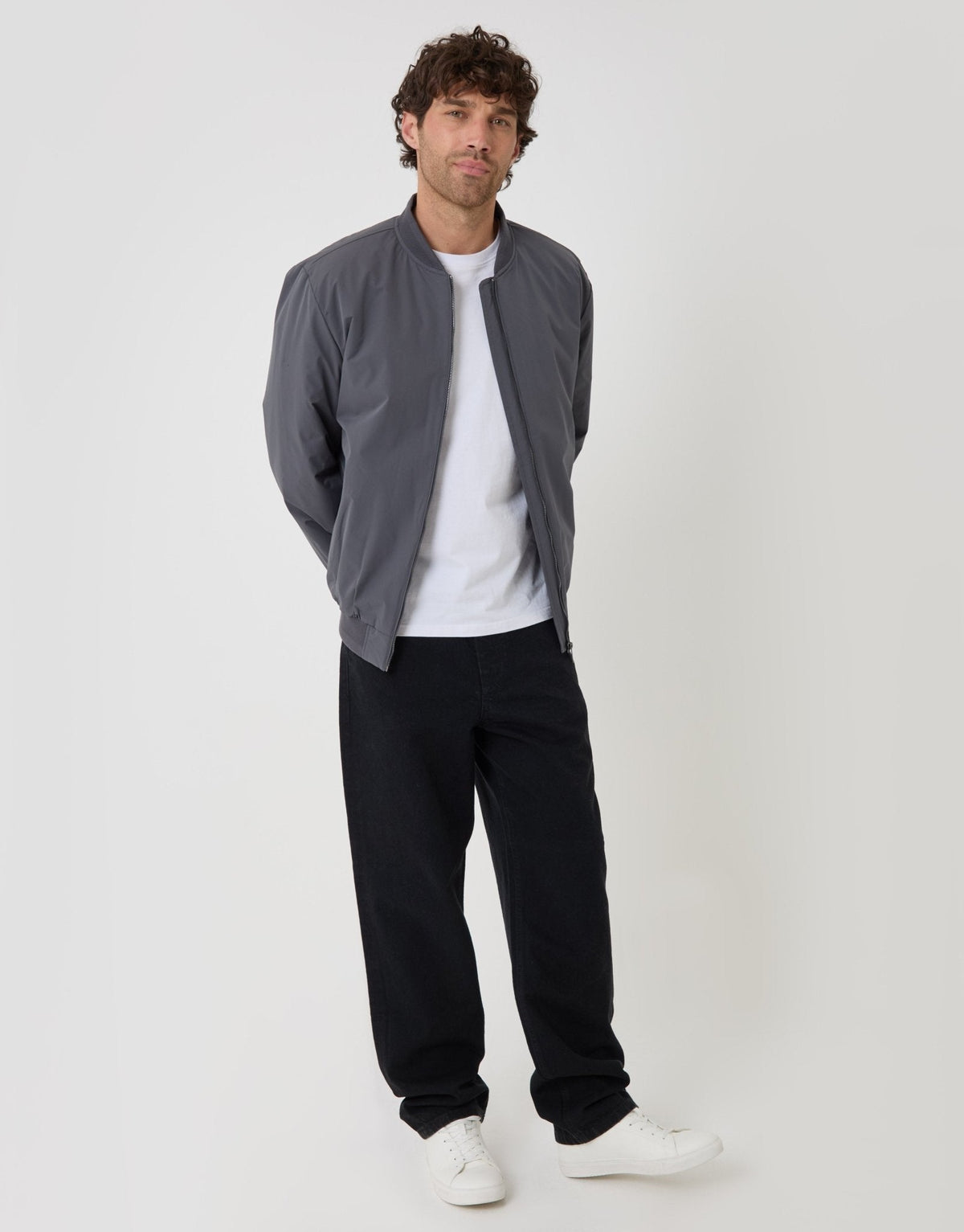 Showerproof Padded Bomber Jacket in Slate Grey