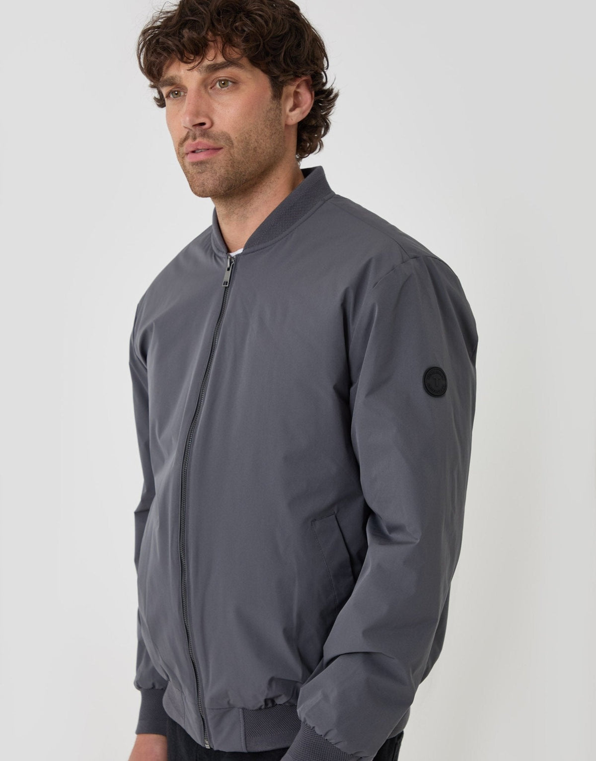 Showerproof Padded Bomber Jacket in Slate Grey