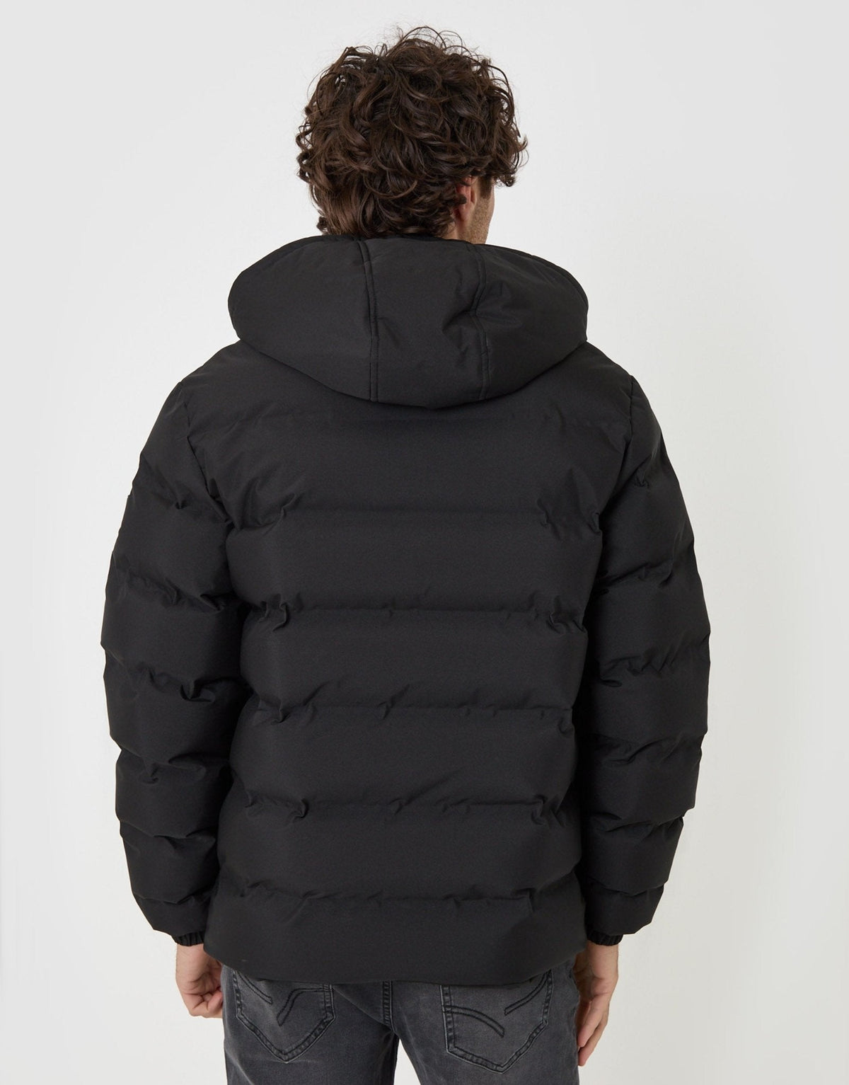 Wadded Hooded Jacket in Black