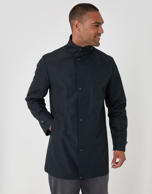 Showerproof Funnel Neck Longline Mac in Navy