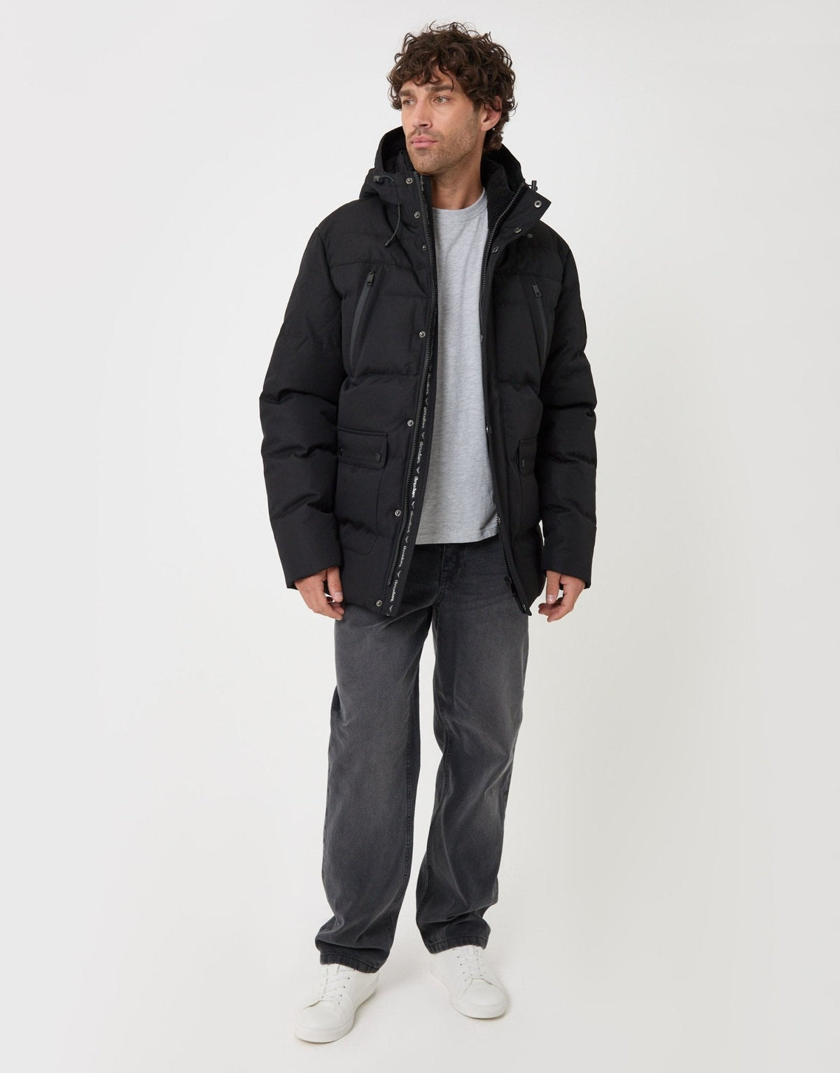 Showerproof Hooded Puffer Coat with Borg Lined Hood in Black