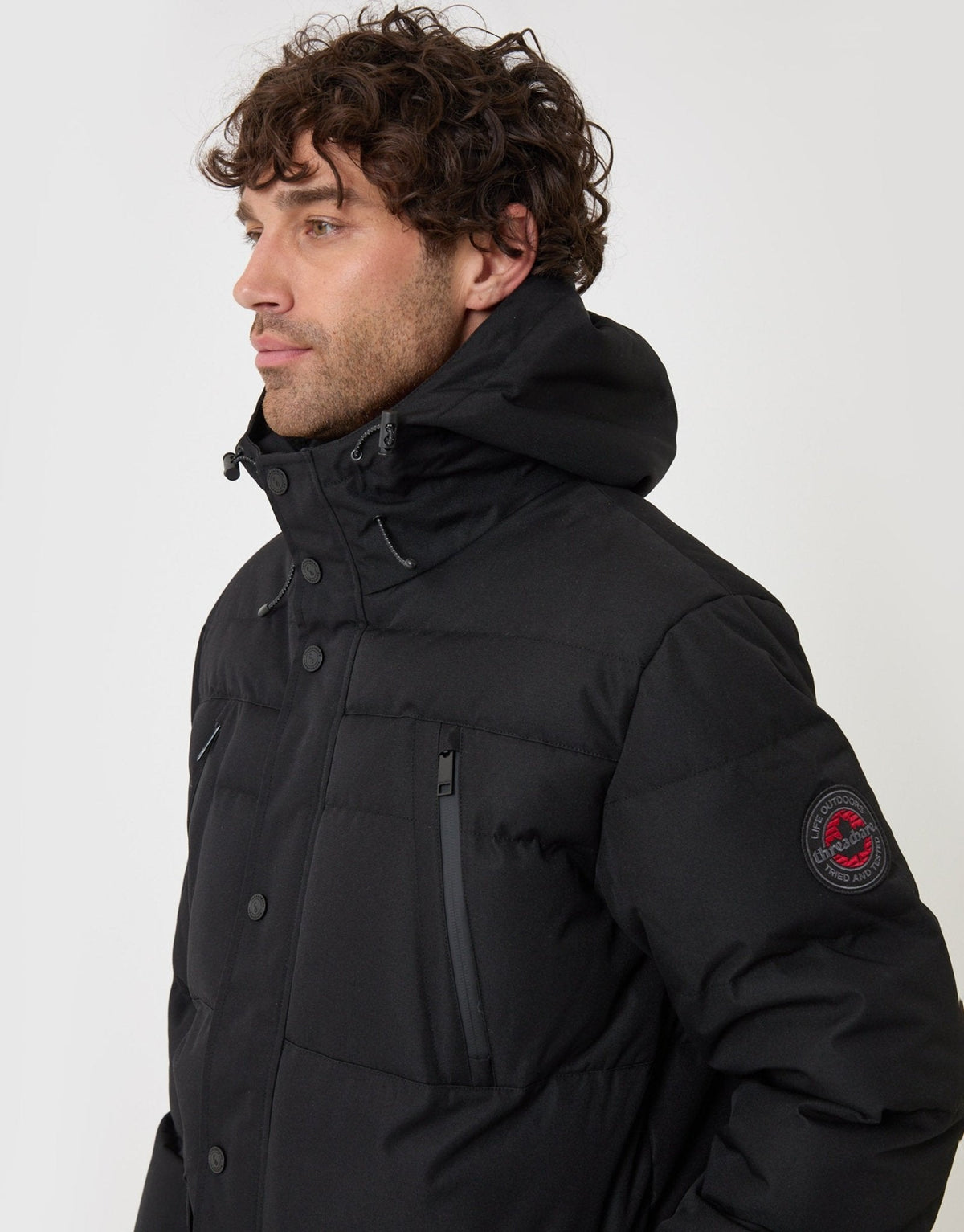 Showerproof Hooded Puffer Coat with Borg Lined Hood in Black