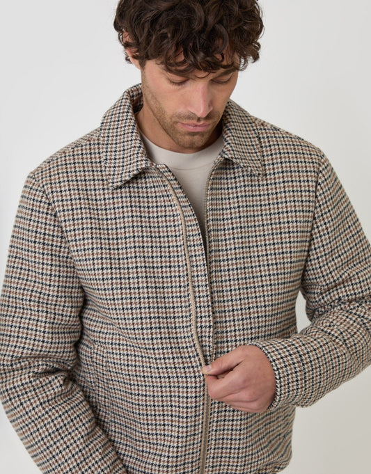 Men's Faux Wool Collared Jacket in Brown Check | SATRI
