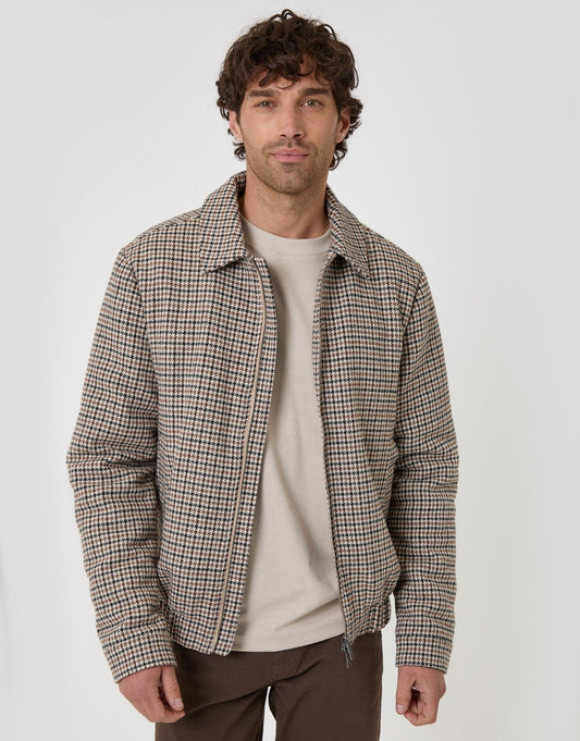 Faux Wool Collared Jacket in Brown Check