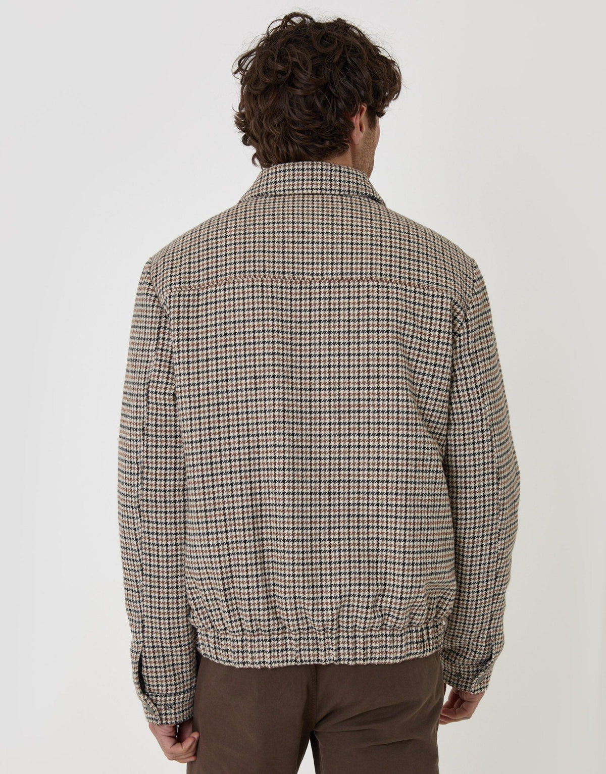 Faux Wool Collared Jacket in Brown Check