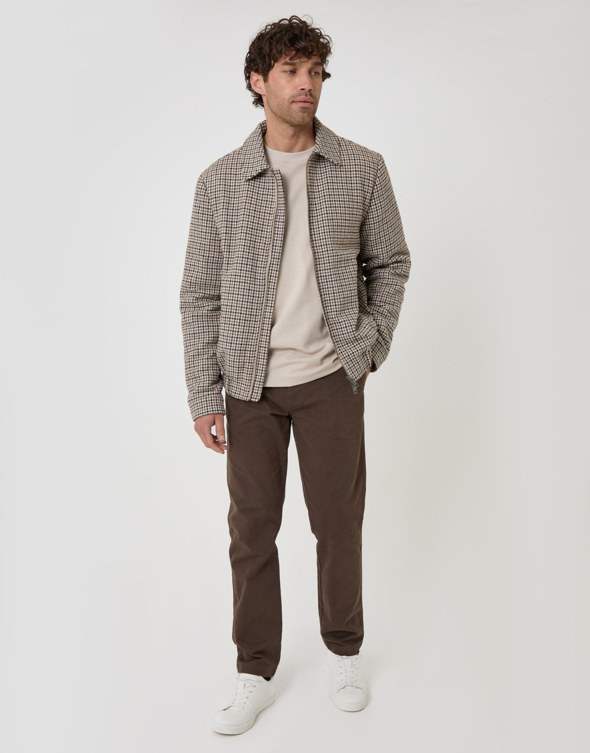 Faux Wool Collared Jacket in Brown Check