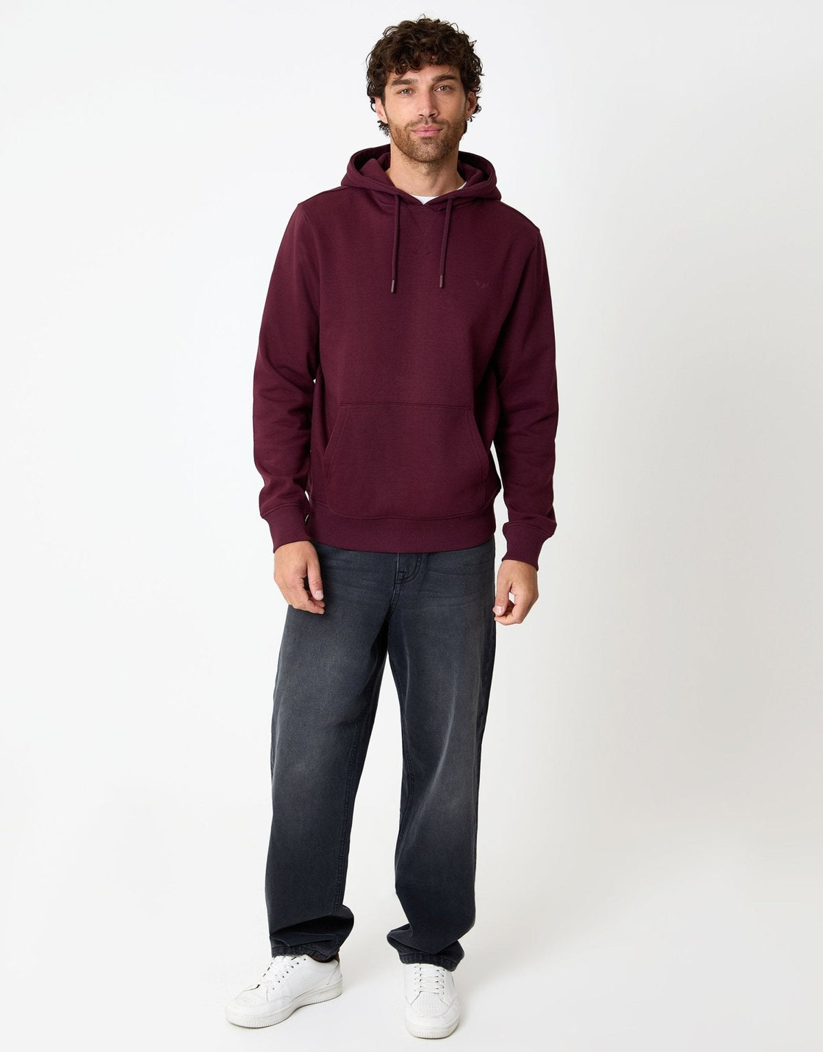 The Essential Cotton Rich Overhead Hoodie in Burgundy