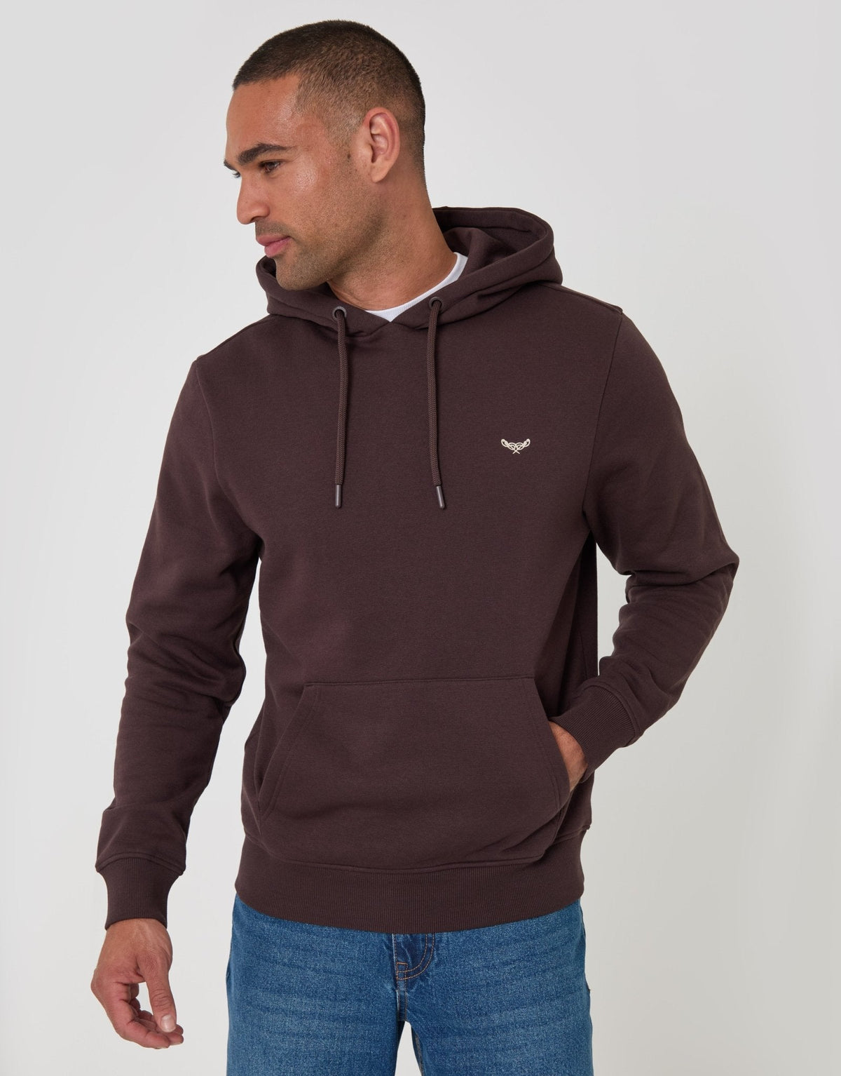Men's The Essential Cotton Rich Overhead Hoodie in Chocolate Brown | SATRI