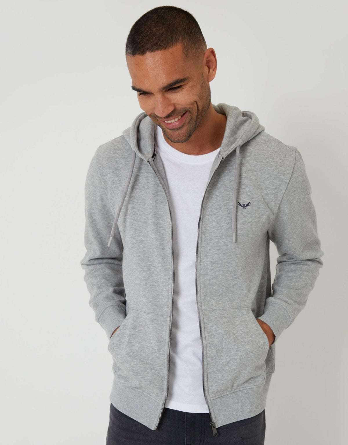 Men's Zip-Through Hoodie in Grey Marl | SATRI