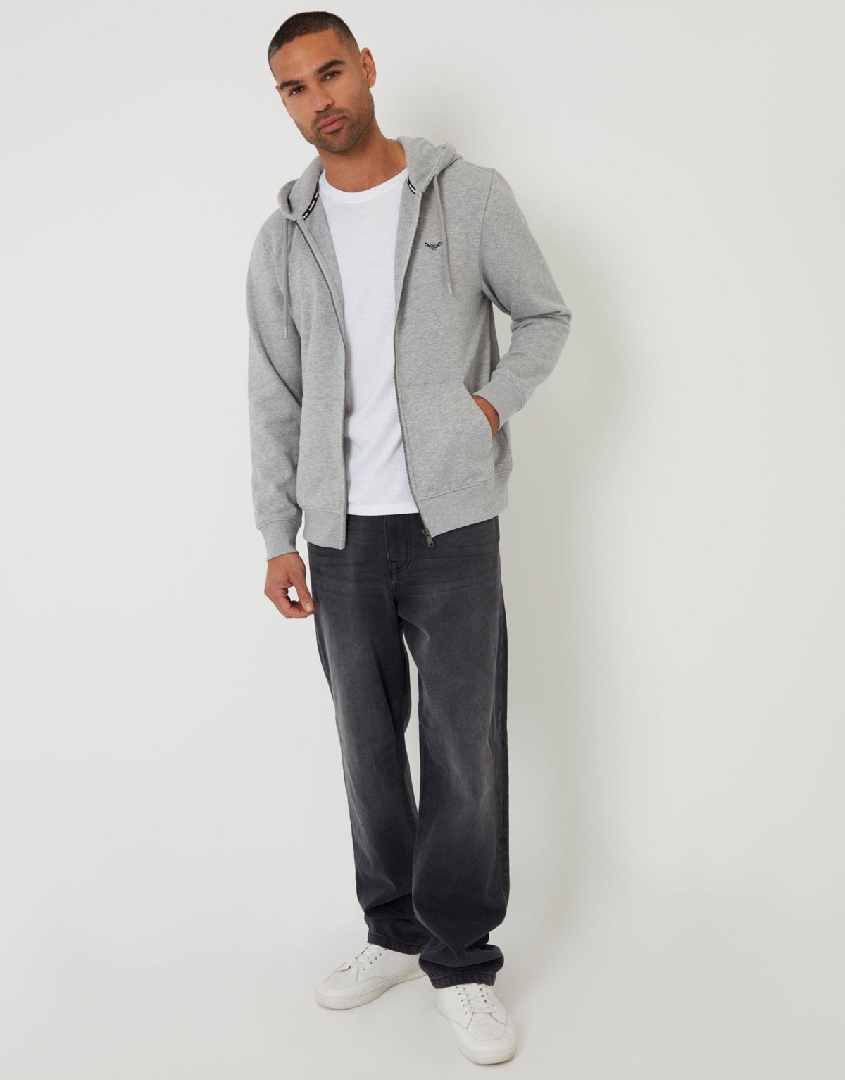 Zip-Through Hoodie in Grey Marl