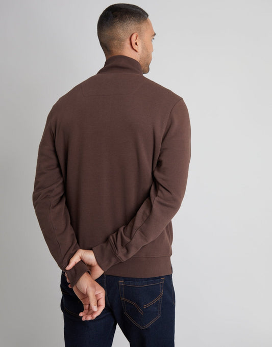 The Essential Cotton Rich Quarter Zip Sweatshirt in Chocolate Brown